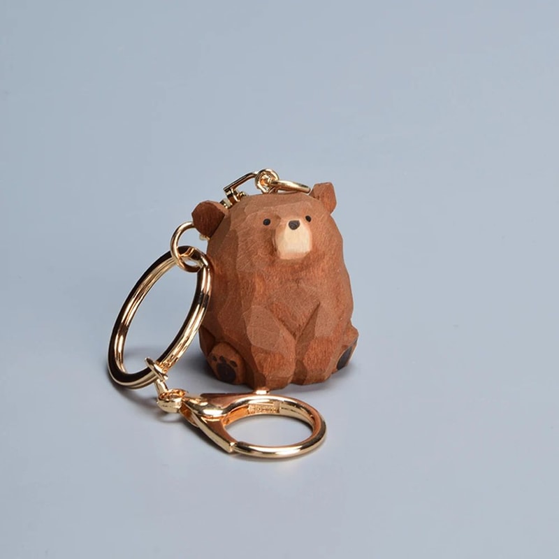 Cute Wooden Bear Keychain Cartoon Pendant 6