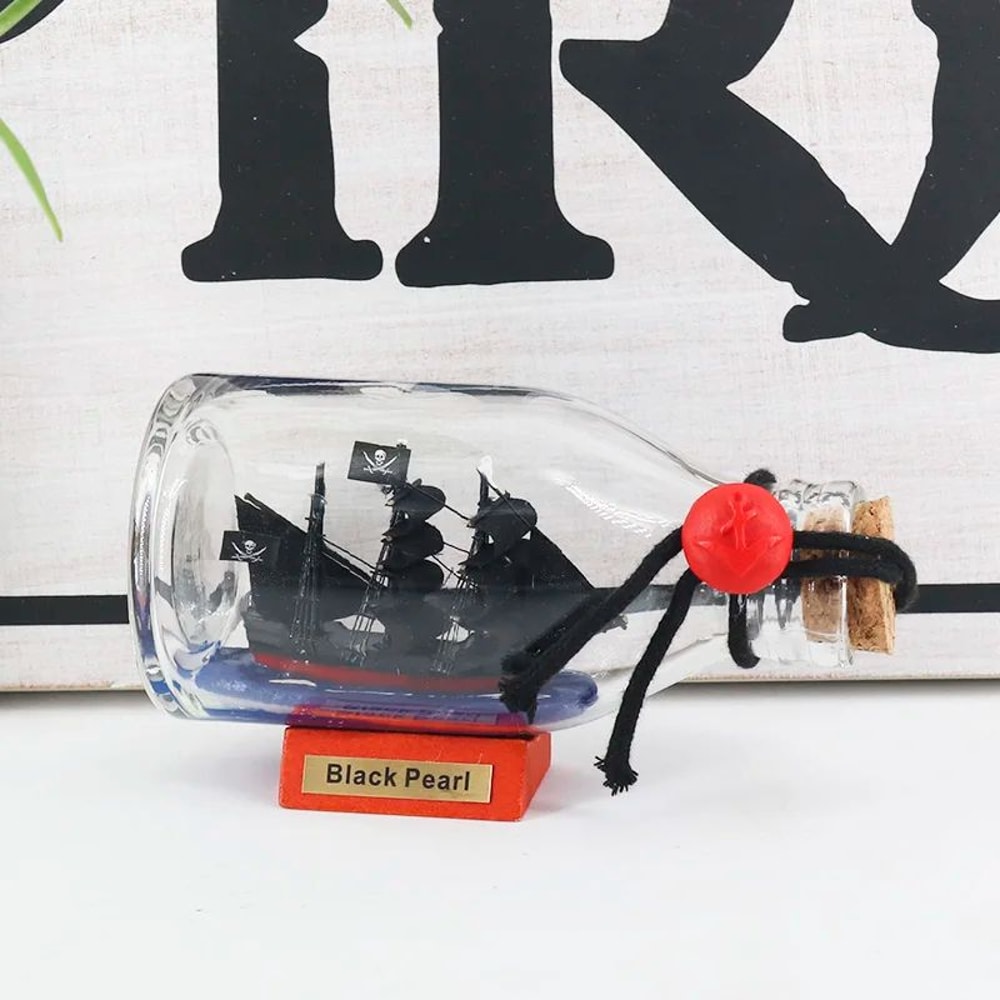 Black Pearl Ship In Bottle Decor 3