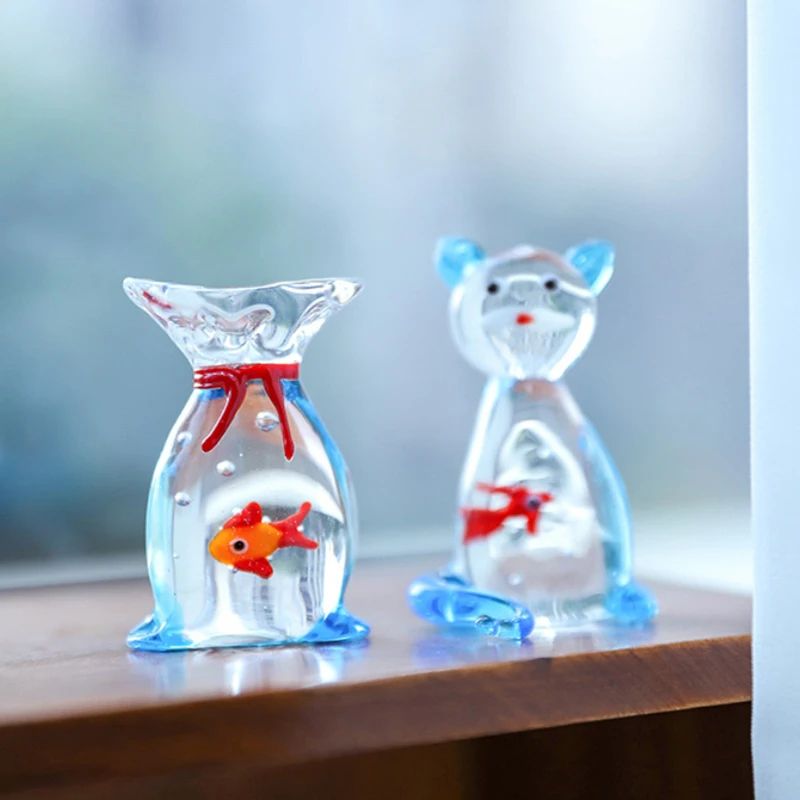Handcrafted Glass Pocket Fish Figurine Mini Colorful Desktop Decor 4