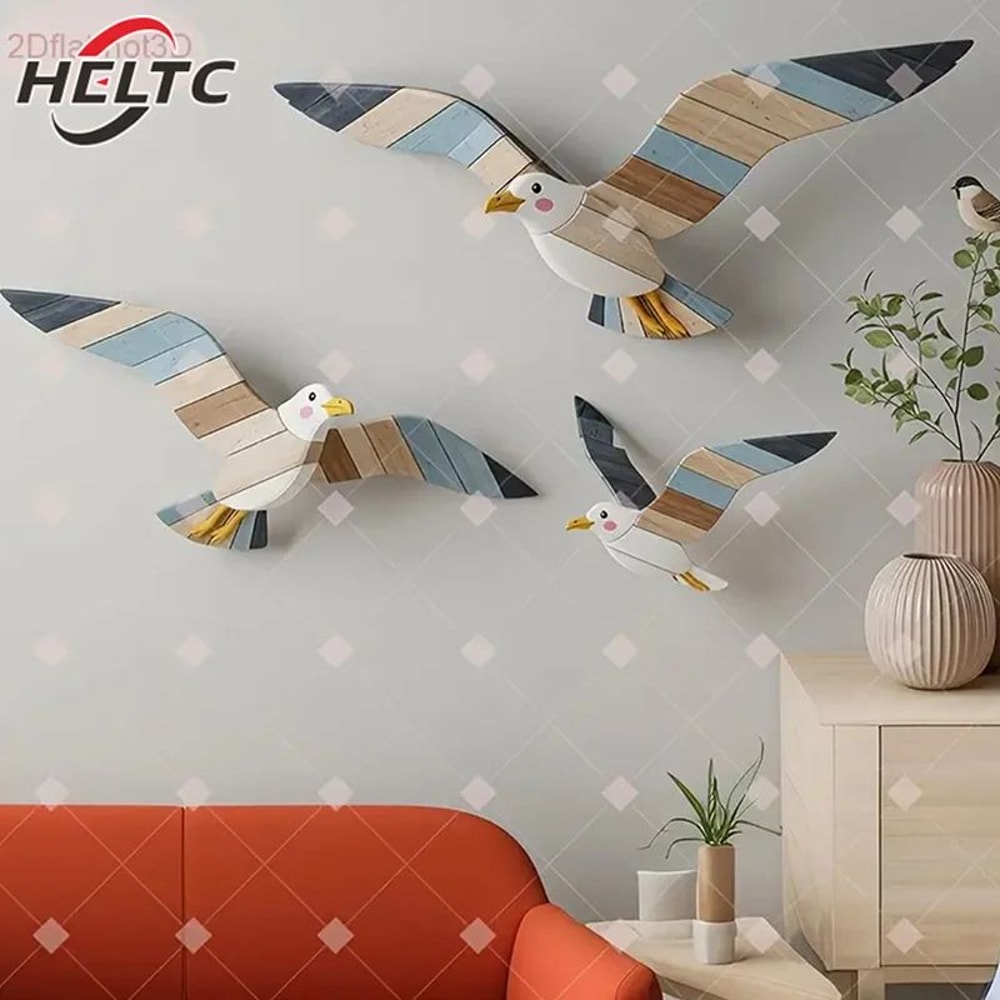 Retro Wooden Seagull Wall Decor Set Coastal Home Decoration 4
