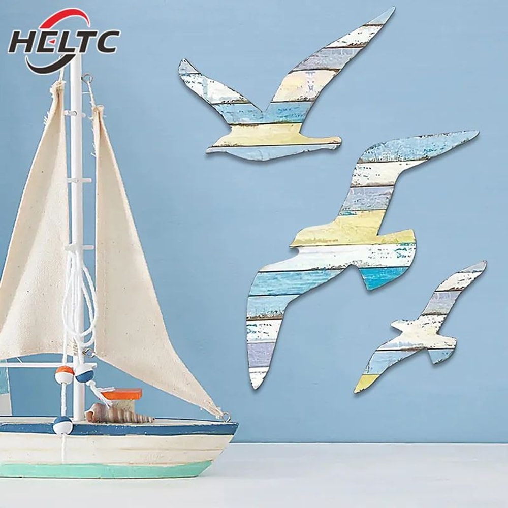 Retro Wooden Seagull Wall Decor Set Coastal Home Decoration 5
