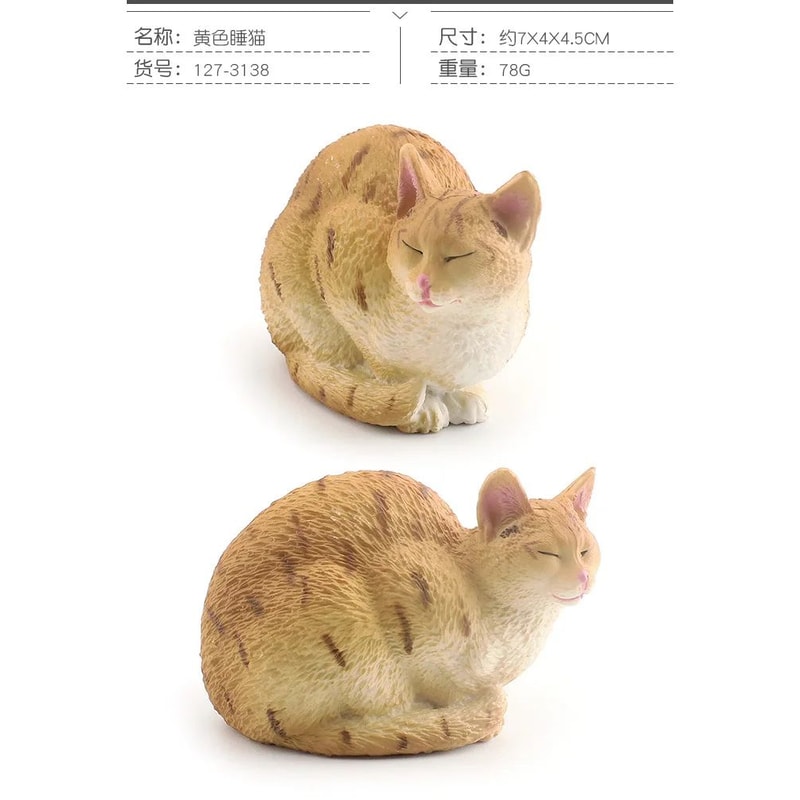 Cute Orange Cat Figurine Mini Lying Pet Desktop Decor 13