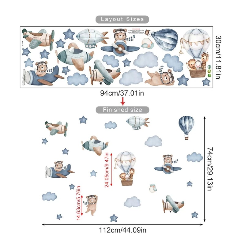 Cartoon Hot Air Balloon Animal Wall Stickers For Kids Room 18