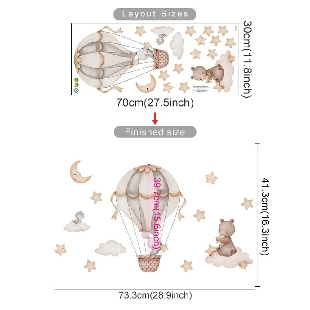 Cartoon Hot Air Balloon Animal Wall Stickers For Kids Room 9