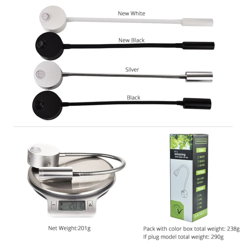 Flexible Gooseneck Clamp Wall Lamp LED Bedside Reading Light 3