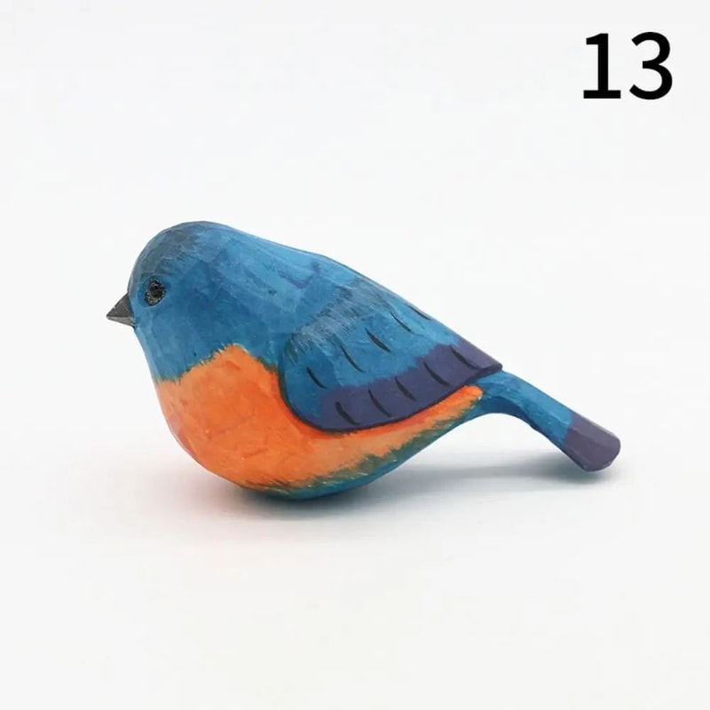Handmade Wooden Bird Figurine Cute Carved Mini Decor 18