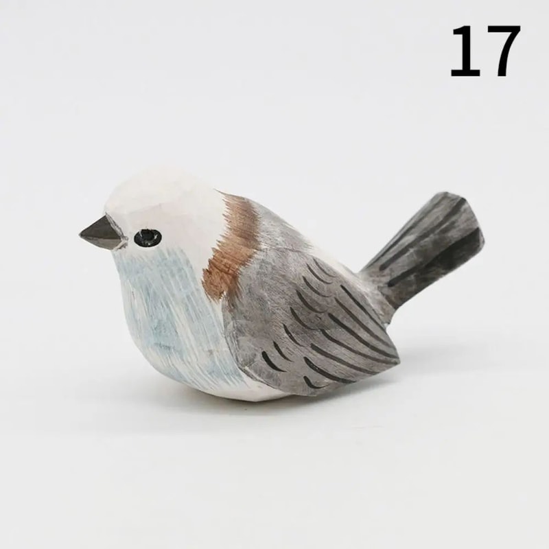 Handmade Wooden Bird Figurine Cute Carved Mini Decor 22
