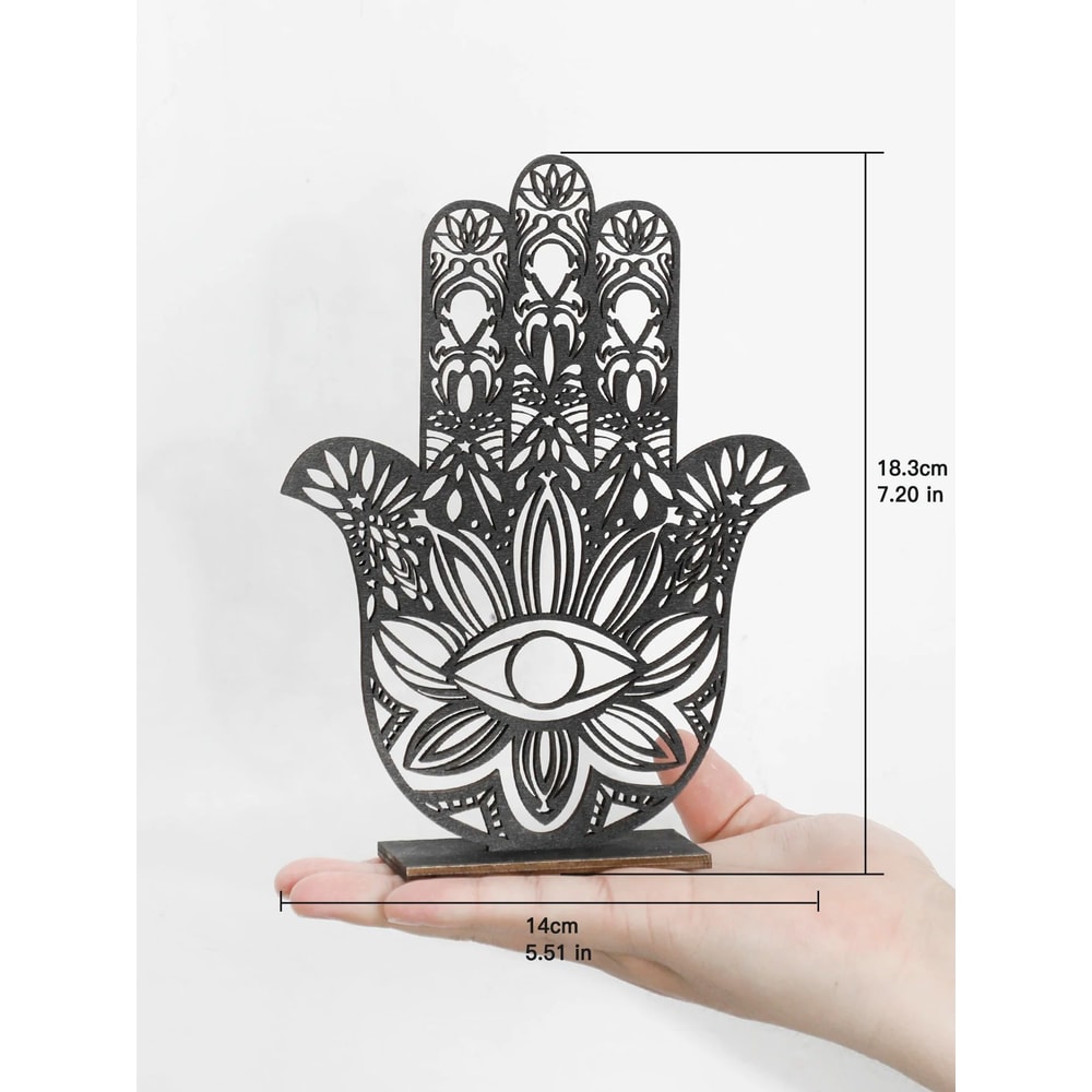 Black Wooden Hamsa Hand Evil Eye Decor 4