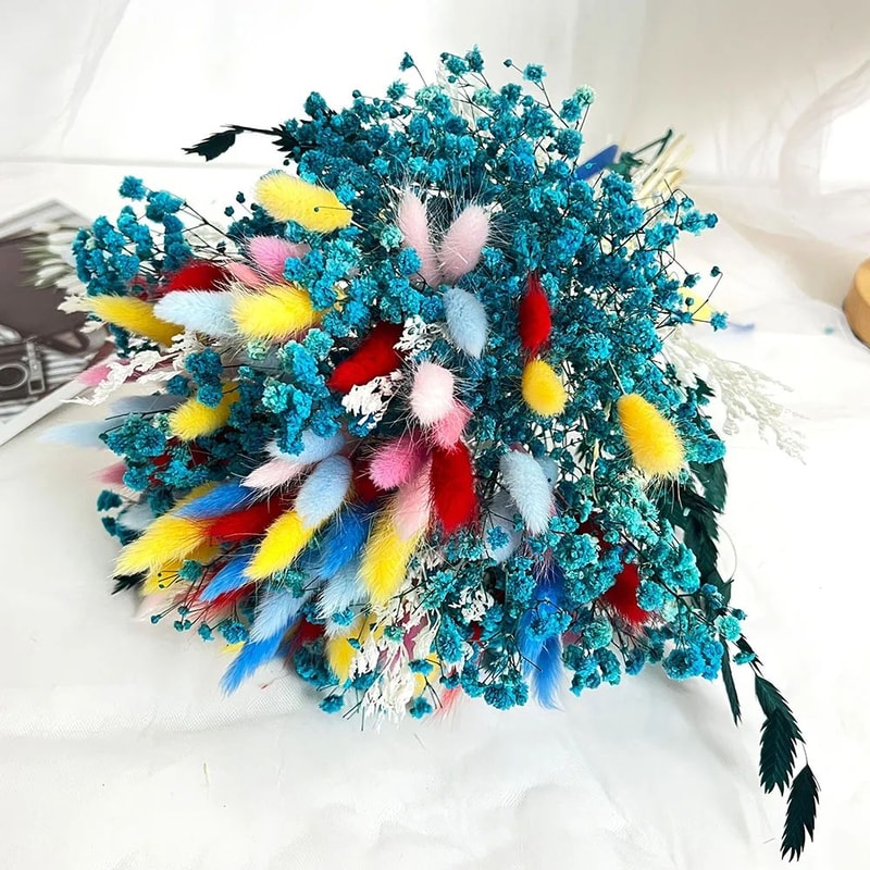 Colorful Dried Pampas And Baby Breath Wedding Bouquet 9
