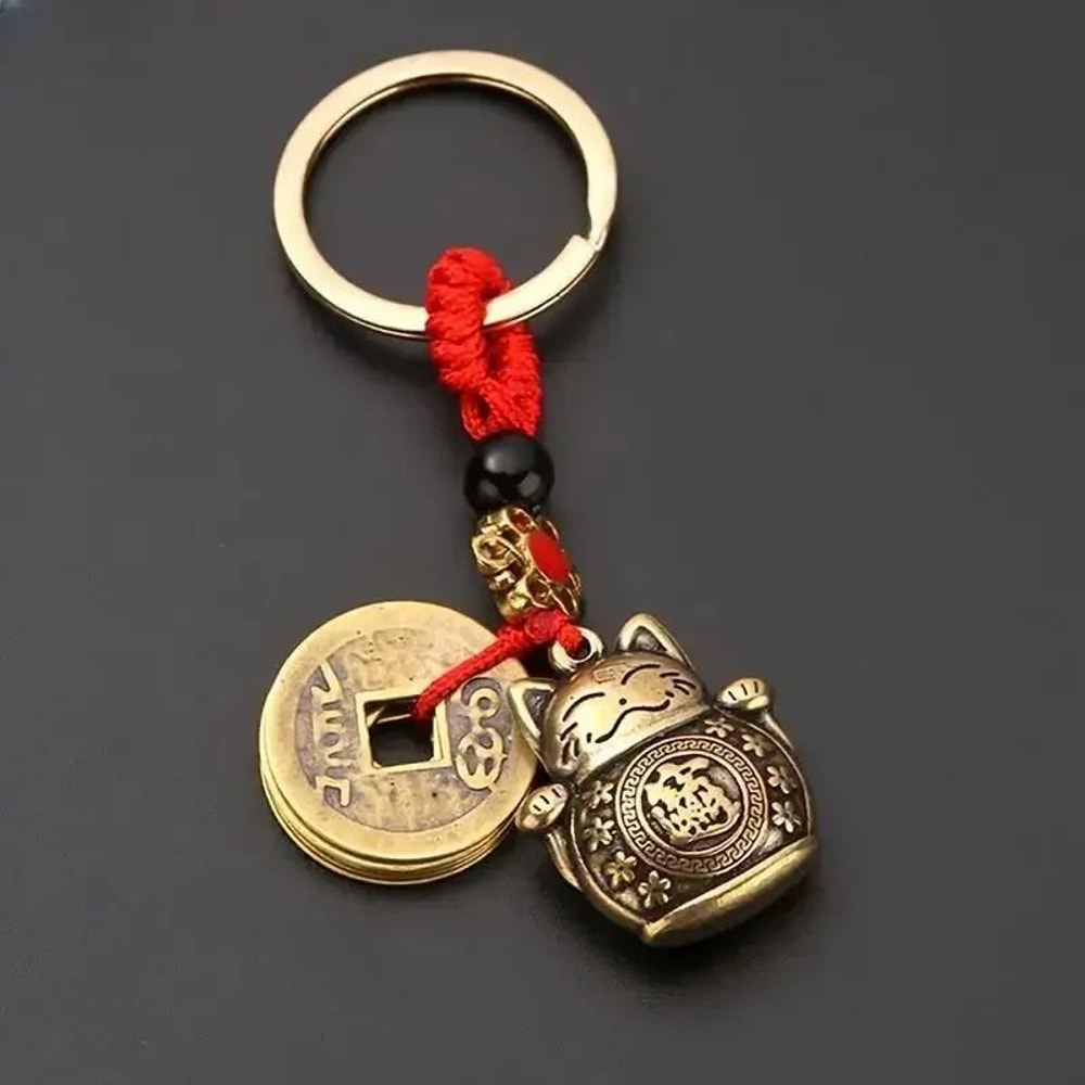 Vintage Lucky Cat Feng Shui Keychain Decor 0