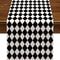 Black White Diamond Lattice Linen Table Runner 0