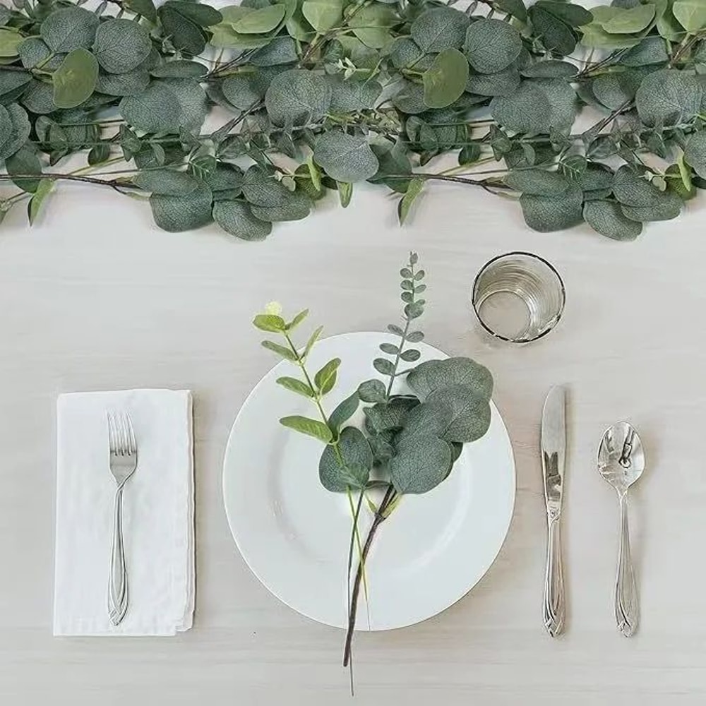 Artificial Eucalyptus Leaf Stems Green Decor Set 6
