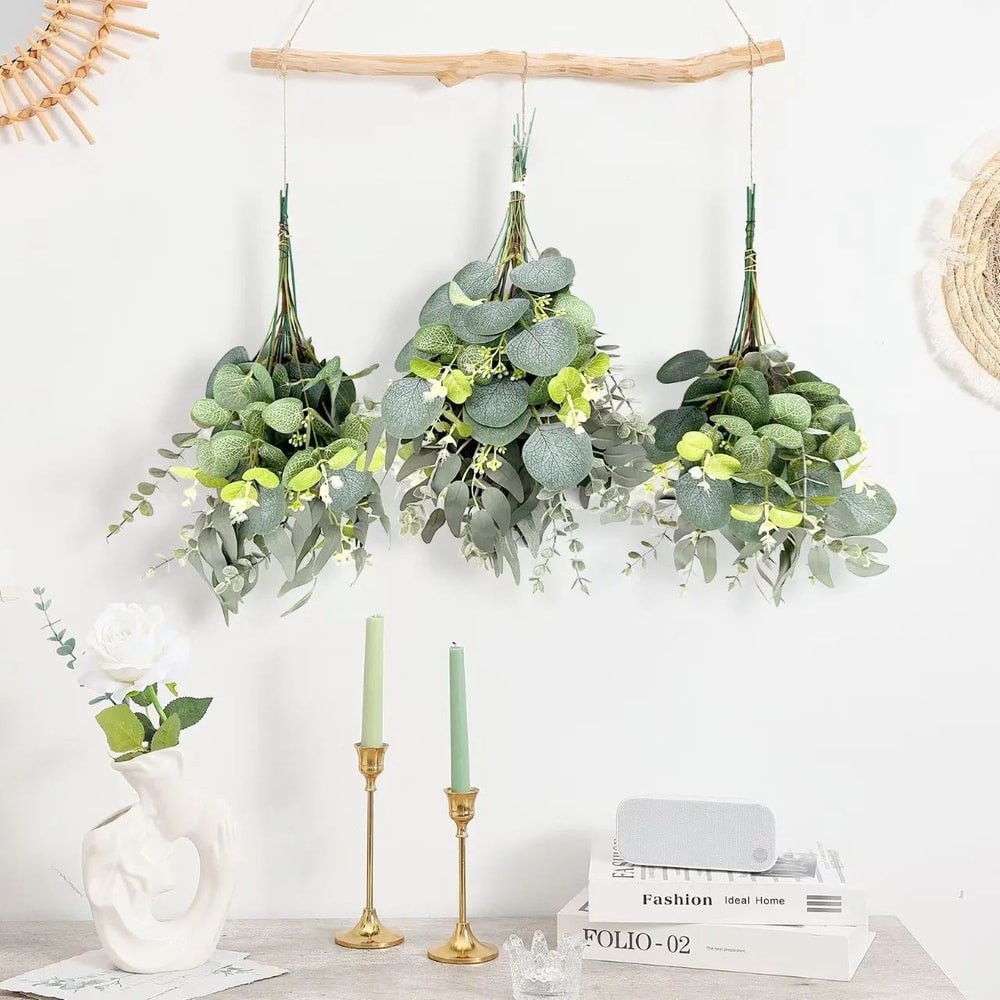 Artificial Eucalyptus Leaf Stems Green Decor Set 7