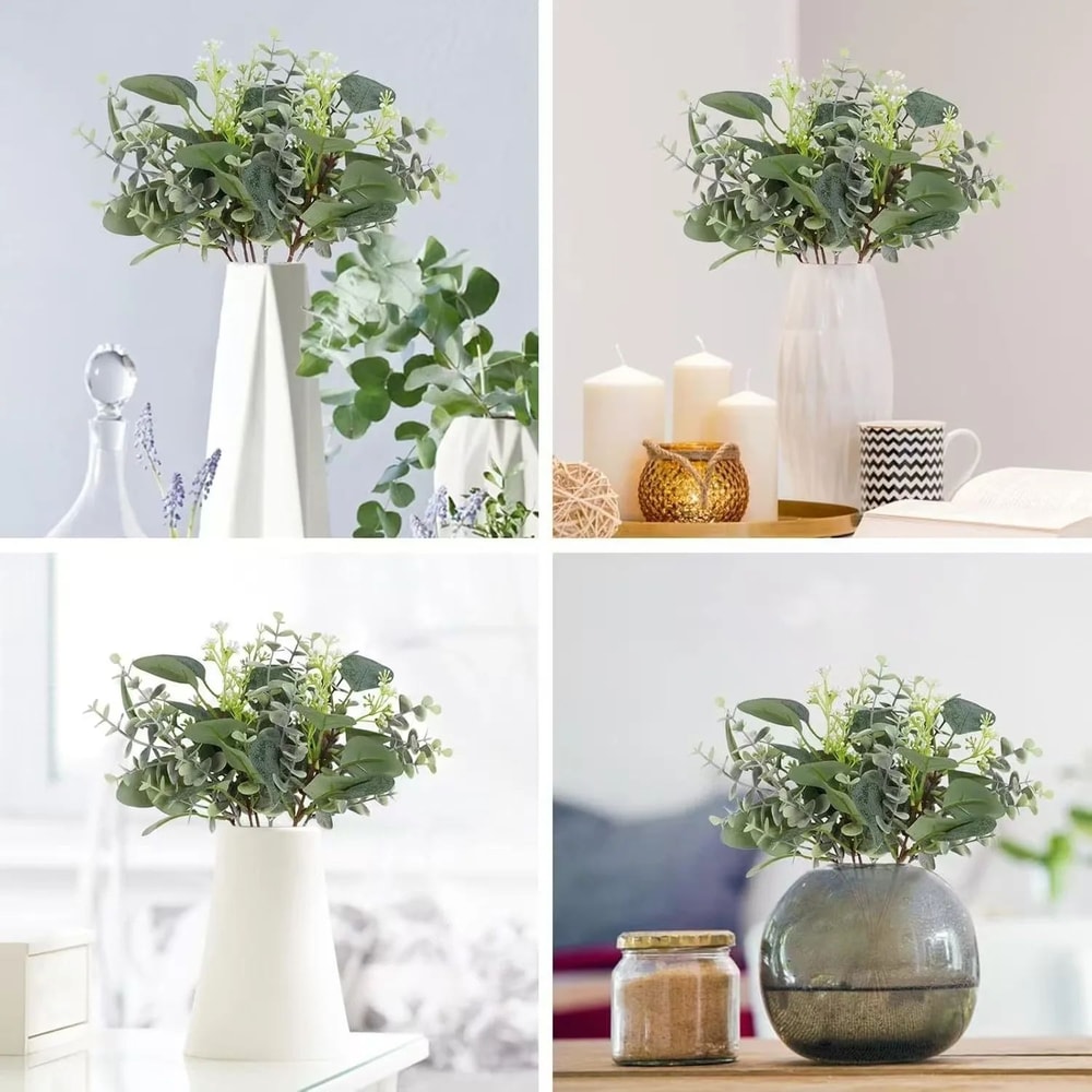Artificial Eucalyptus Leaf Stems Green Decor Set 9