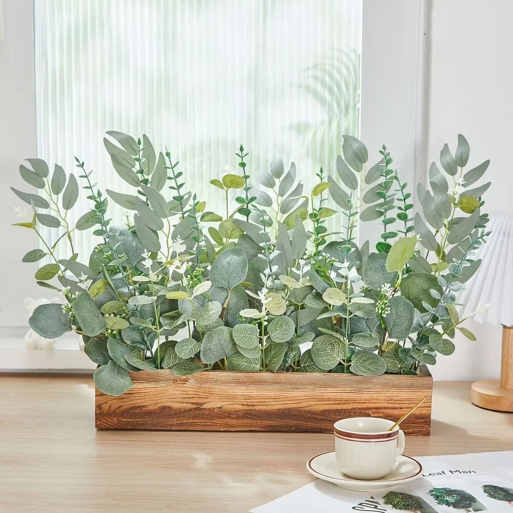 Artificial Eucalyptus Leaf Stems Green Decor Set 10