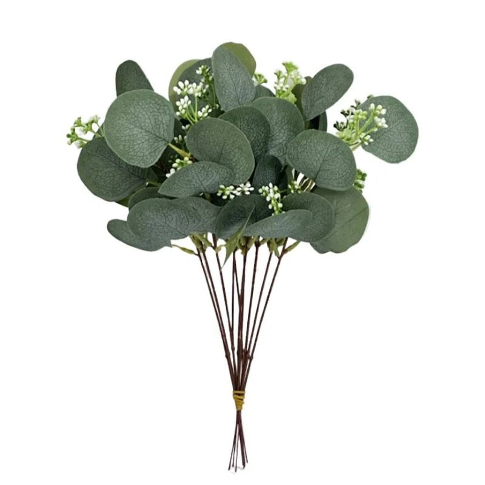 Artificial Eucalyptus Leaf Stems Green Decor Set 13