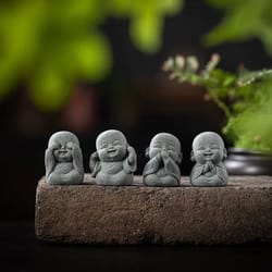 cute little monk stone statues set