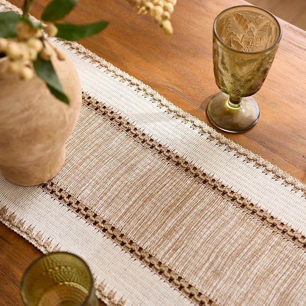 Nordic Boho Green Striped Table Runner 4