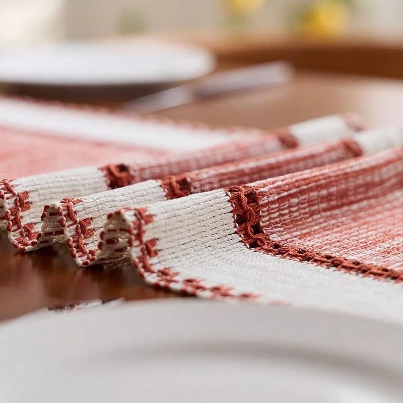 Nordic Boho Green Striped Table Runner 9