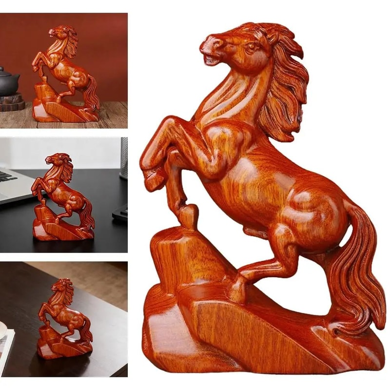 Rosewood Feng Shui Horse Lucky Wealth Statue 6