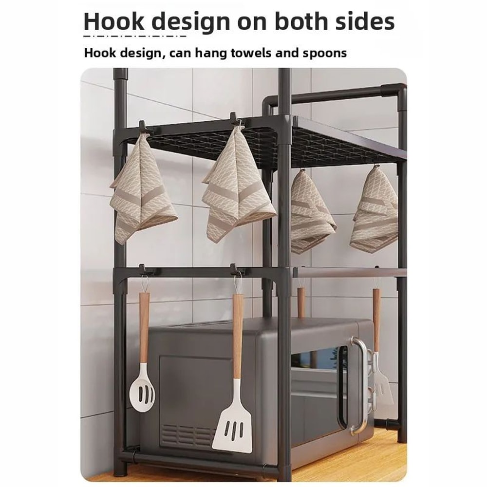 Adjustable Microwave Oven Storage Rack With Hooks 8