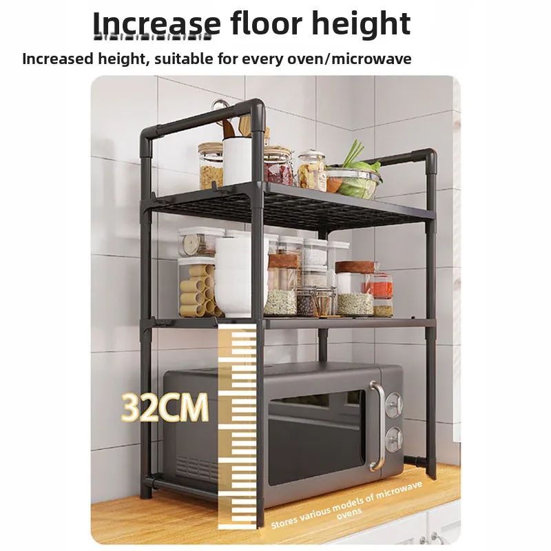 Adjustable Microwave Oven Storage Rack With Hooks 9