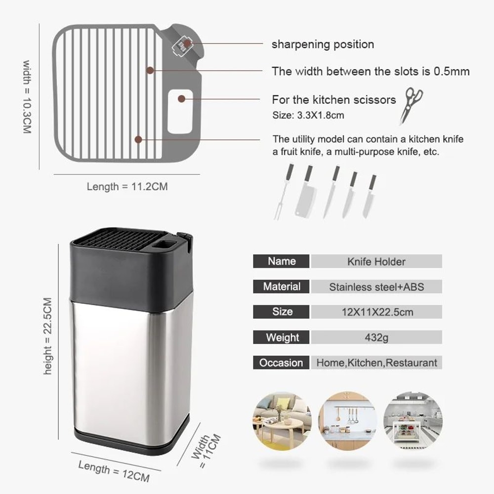 Stainless Steel Knife Holder With Sharpener Slot 1