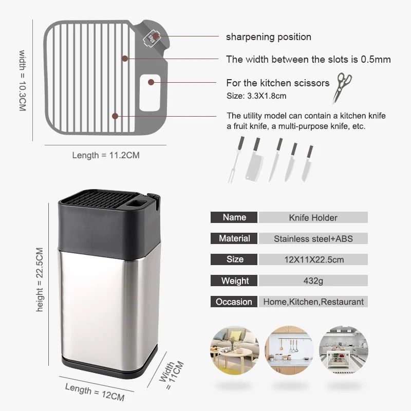 Stainless Steel Knife Holder With Sharpener Slot 1