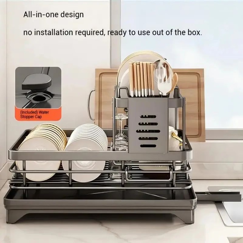 Adjustable Over Sink Dish Drying Rack With Drainboard 1