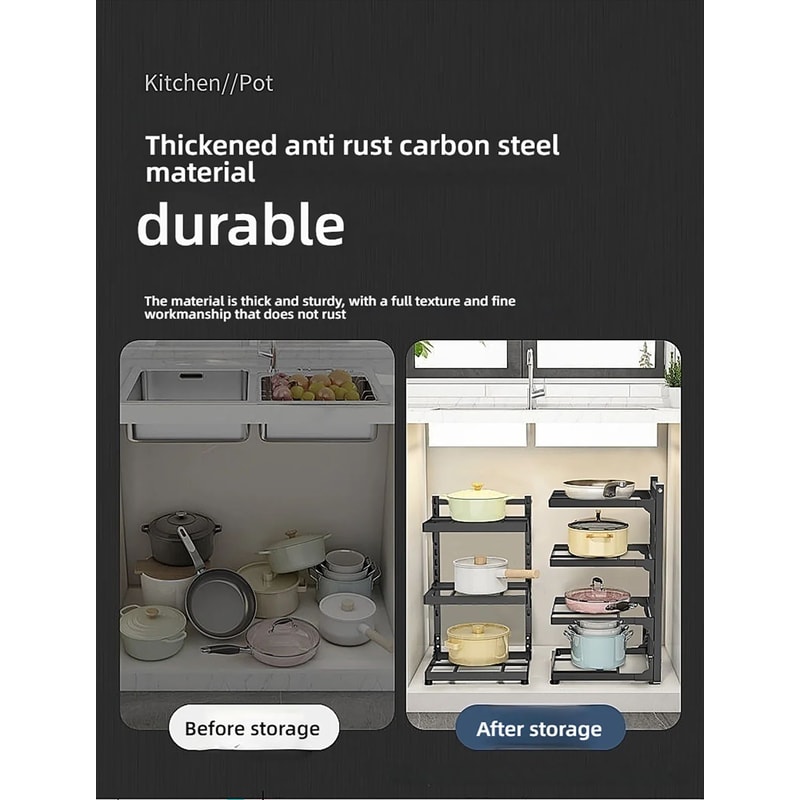 Adjustable 2 To 4 Tier Kitchen Pot Rack Organizer 6