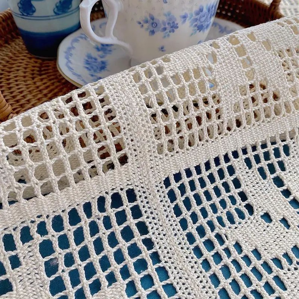 Crochet Lace Table Runner Cotton Linen Blend 8