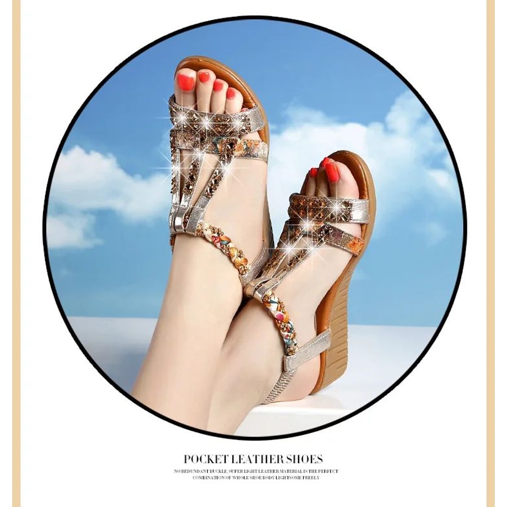 Bohemian Rhinestone Wedge Sandals For Women 4
