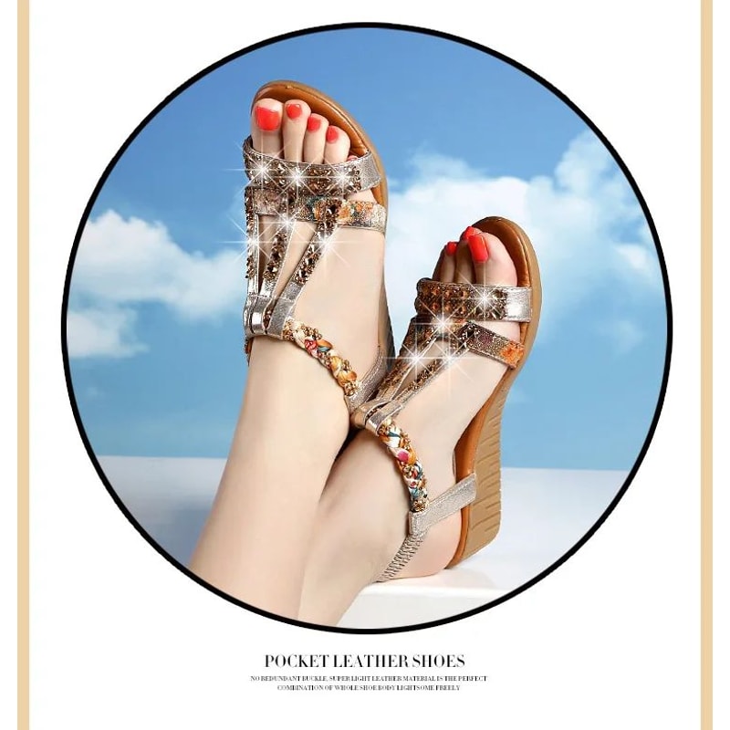Bohemian Rhinestone Wedge Sandals For Women 4
