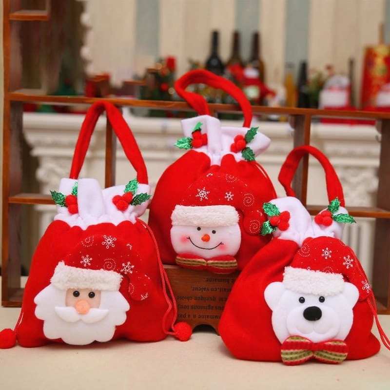 Christmas Drawstring Gift Bags With Handle Set 2