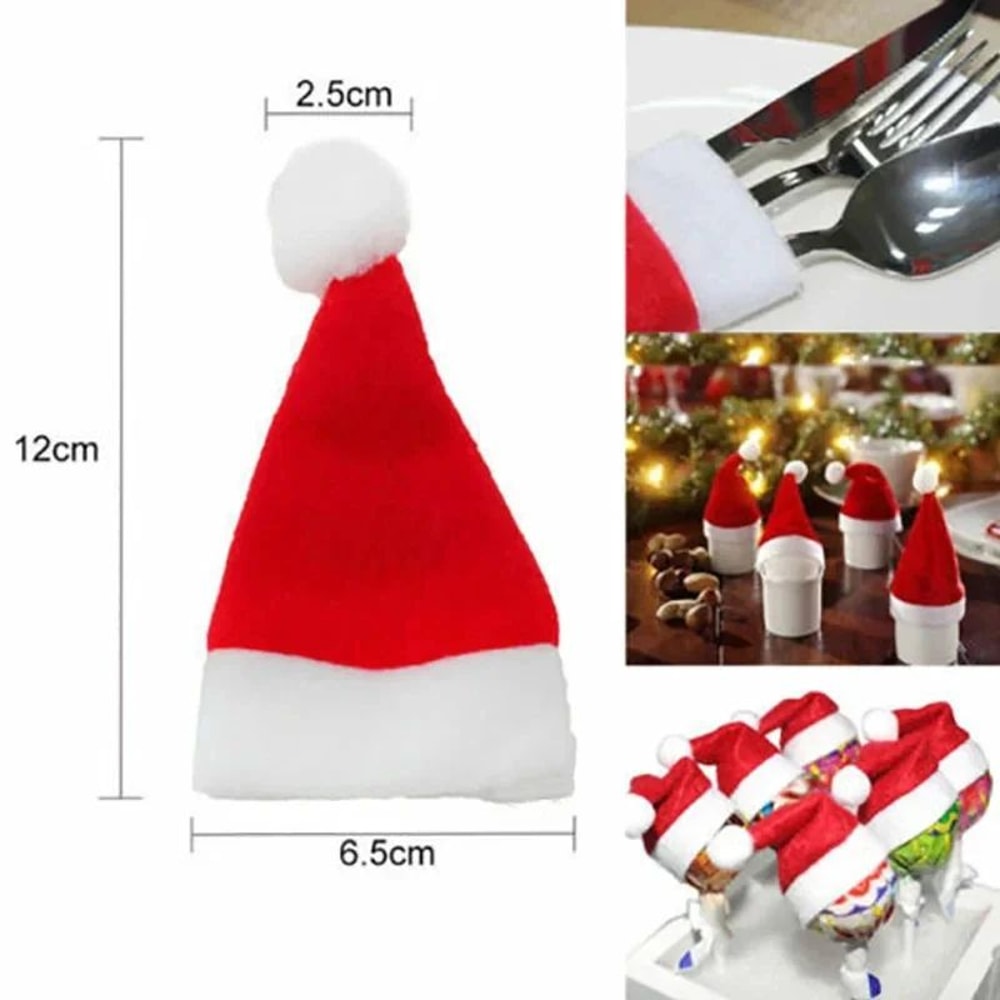 Mini Santa Hat Cutlery Decorations Set 4