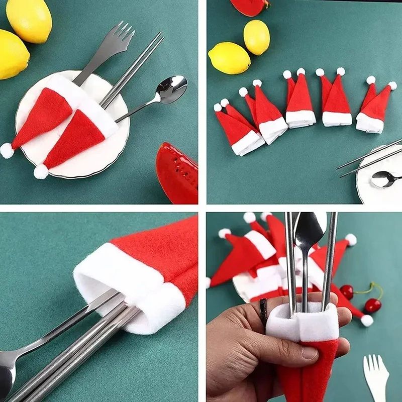 Mini Santa Hat Cutlery Decorations Set 5