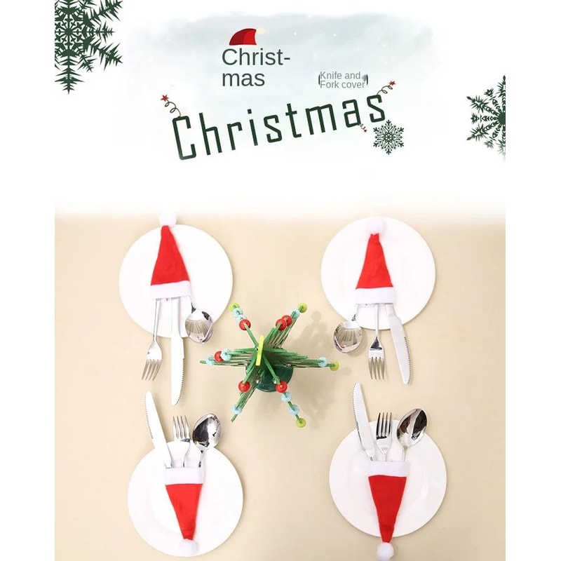 Mini Santa Hat Cutlery Decorations Set 6