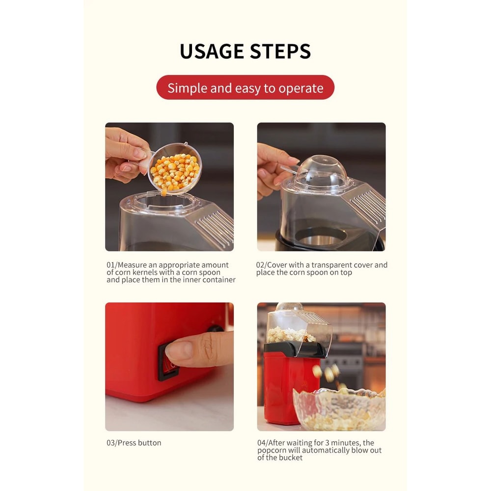 Electric Air Popcorn Maker Automatic Hot Air Popper 11
