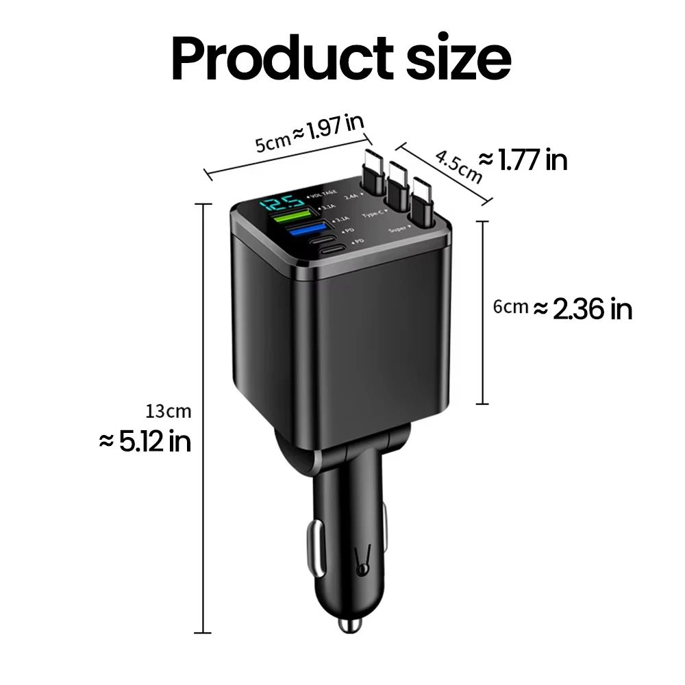 7 In 1 Retractable Car Charger 120W Fast Charging 4