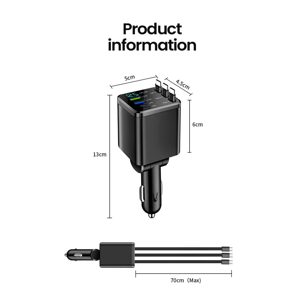 7 In 1 Retractable Car Charger 120W Fast Charging 7