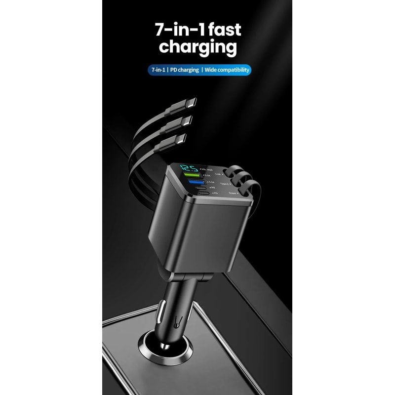 7 In 1 Retractable Car Charger 120W Fast Charging 8