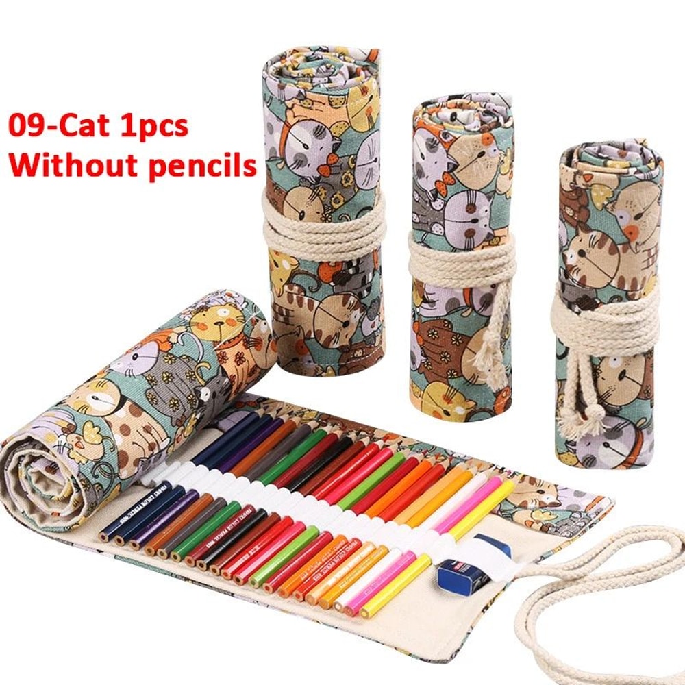 Canvas Roll Up Pencil Case With 12 Slots 12