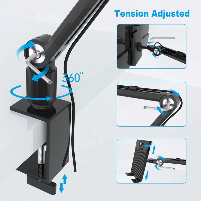 Adjustable Aluminum Tablet Stand With Long Arm Mount 3