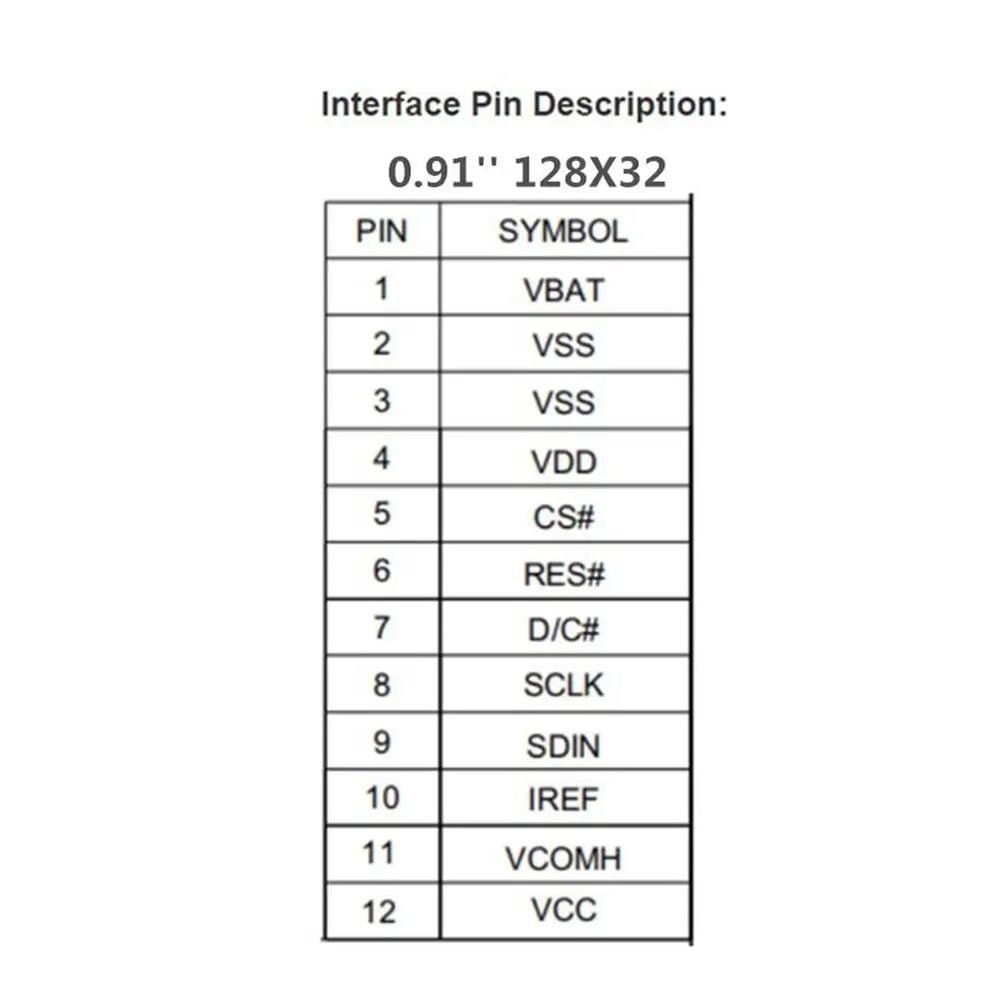 091 Inch OLED Display Module SSD1306 SPI 128x32 6