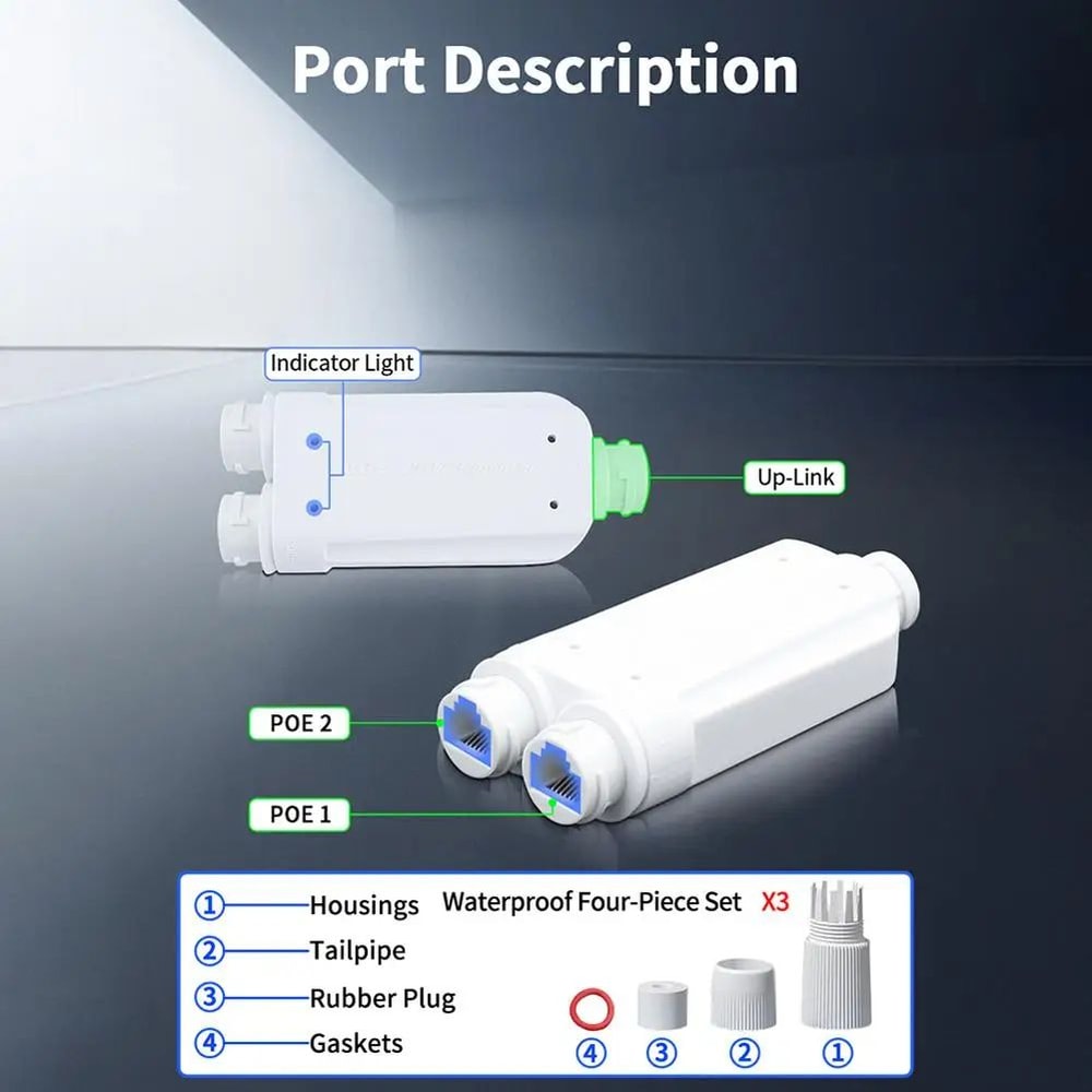 IP66 Waterproof 2 Port PoE Extender Repeater 7