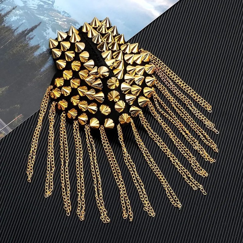 Punk Chain Tassel Shoulder Brooch Epaulet 6