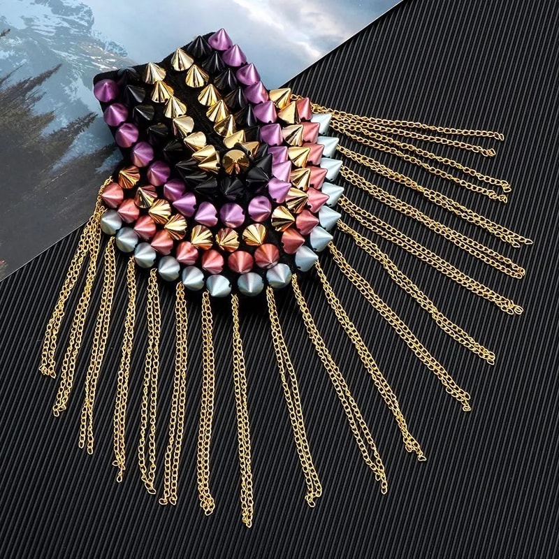 Punk Chain Tassel Shoulder Brooch Epaulet 15