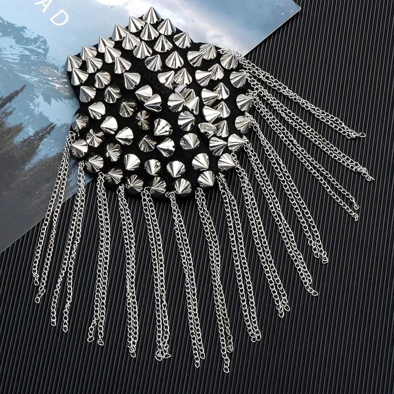 Punk Chain Tassel Shoulder Brooch Epaulet 8