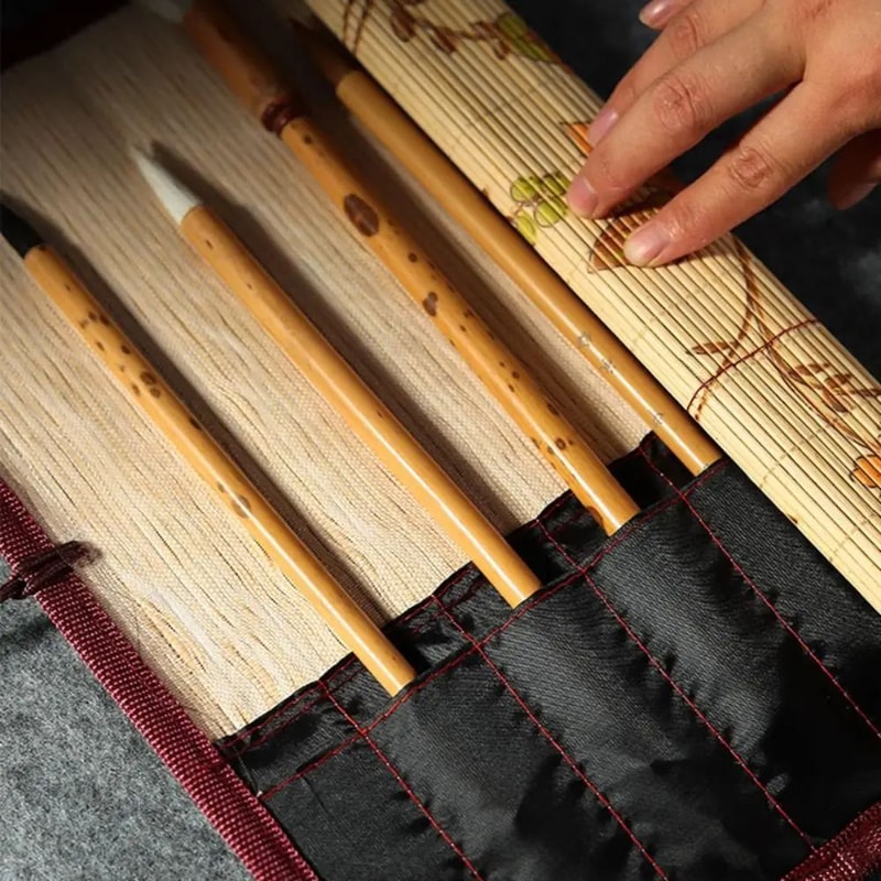 Bamboo Roll Up Calligraphy Brush Holder Case 6