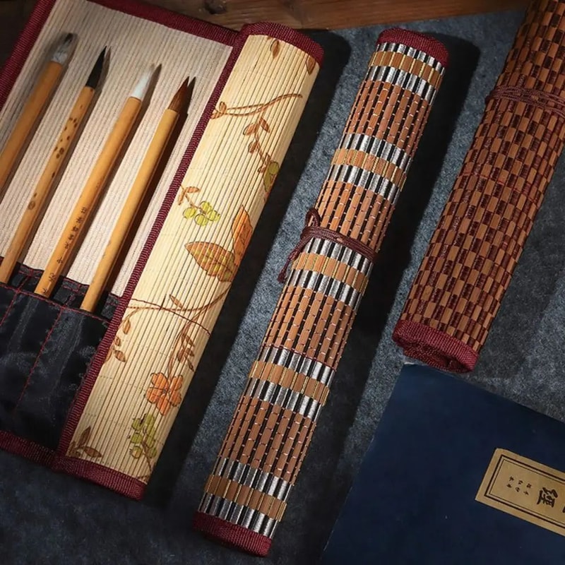 Bamboo Roll Up Calligraphy Brush Holder Case 7